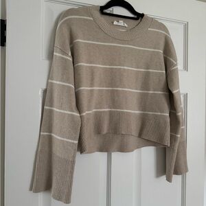 Hippie Rose Beige and White Cropped Striped Sweater